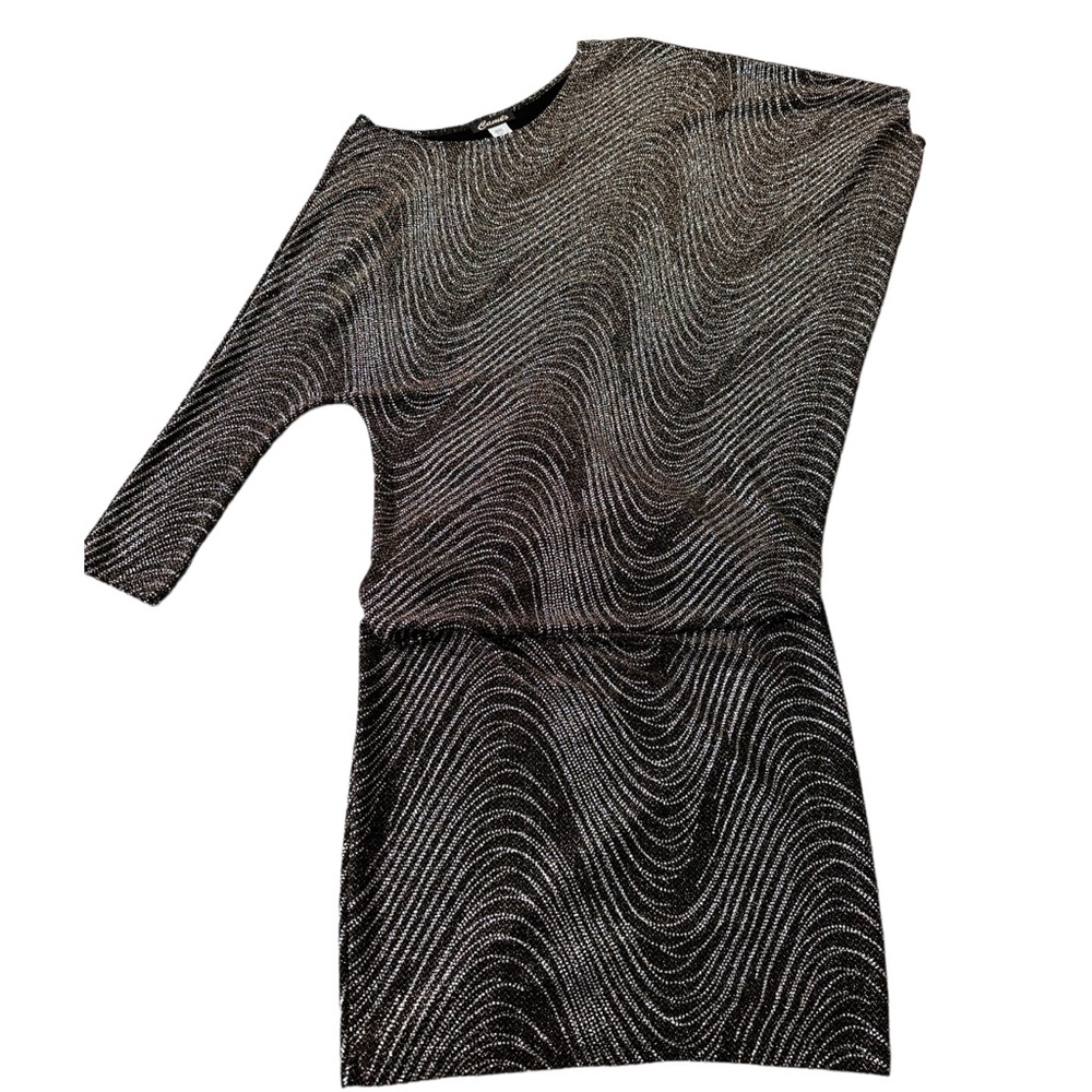 Cameo Asymmetrical Off Shoulder Metallic Dress, Size 2X